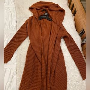Burnt orange cardigan with hood